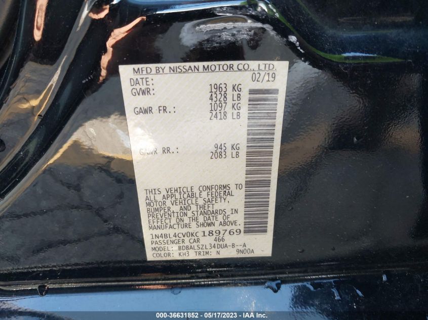 2019 NISSAN ALTIMA 2.5 SR - 1N4BL4CV0KC189769