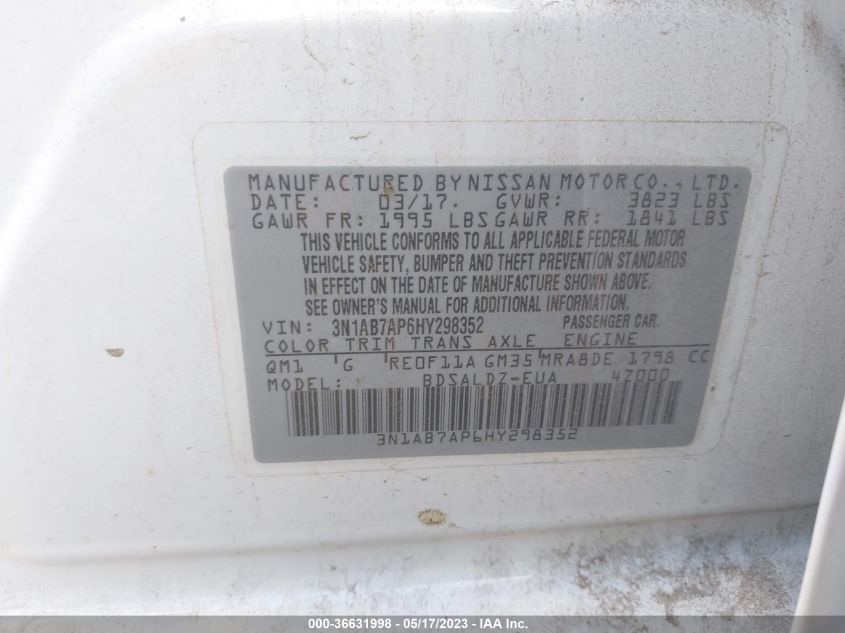 2017 NISSAN SENTRA SV - 3N1AB7AP6HY298352