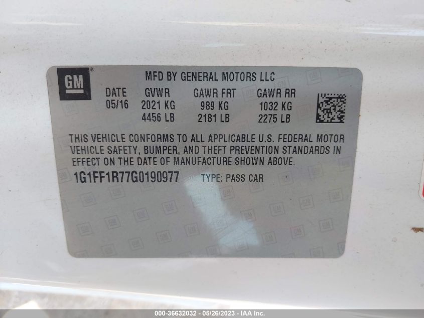 2016 CHEVROLET CAMARO 1SS - 1G1FF1R77G0190977