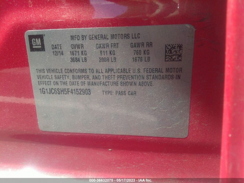 2015 CHEVROLET SONIC LT - 1G1JC6SH5F4152903