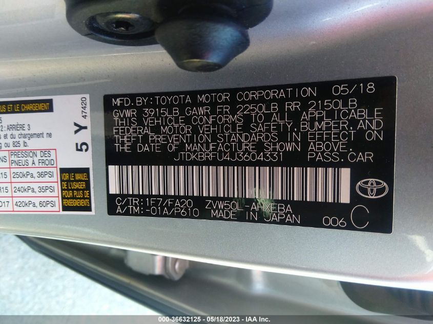 2018 TOYOTA PRIUS TWO/TWO ECO/THREE - JTDKBRFU4J3604331