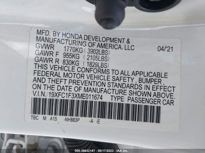 2021 HONDA CIVIC SEDAN EX - 19XFC1F3XME011674