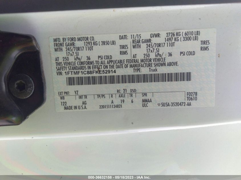 2015 FORD F-150 XL/XLT - 1FTMF1C88FKE52914