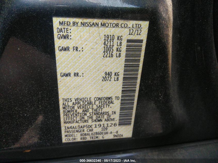 2013 NISSAN ALTIMA 2.5 SV - 1N4AL3AP5DC191126