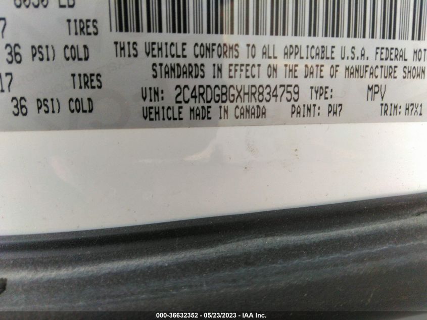 2017 DODGE GRAND CARAVAN SE - 2C4RDGBGXHR834759