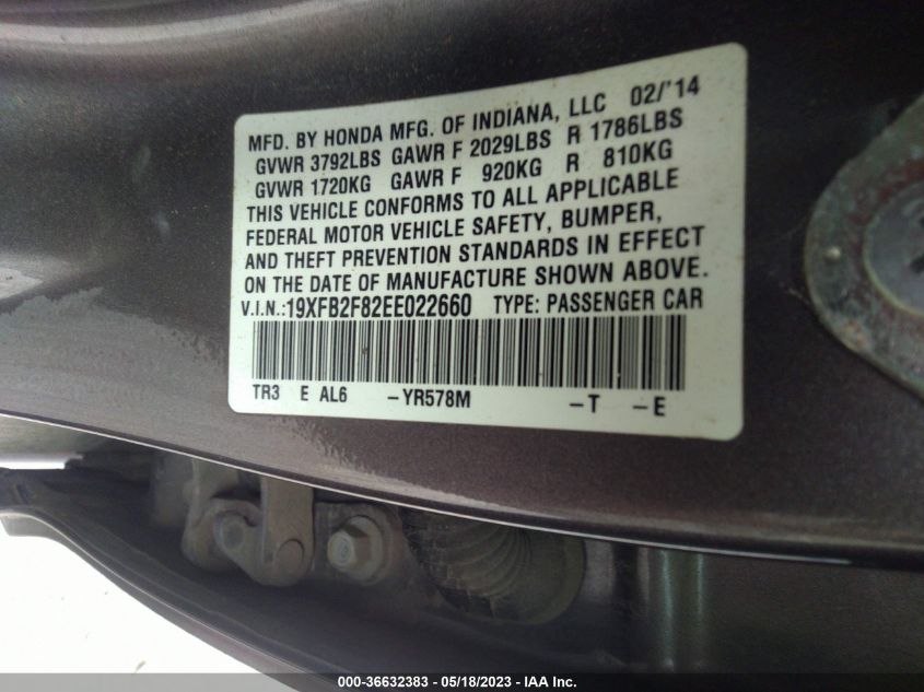 2014 HONDA CIVIC SEDAN EX - 19XFB2F82EE022660