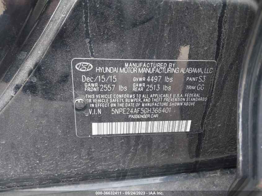 2016 HYUNDAI SONATA 2.4L SE - 5NPE24AF5GH366401