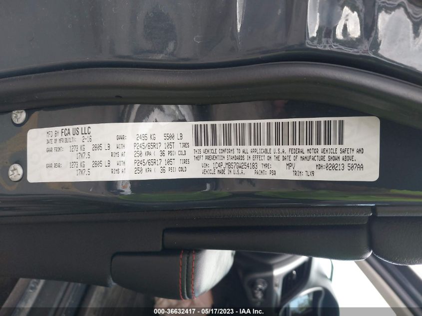 2016 JEEP CHEROKEE TRAILHAWK - 1C4PJMBS7GW254183