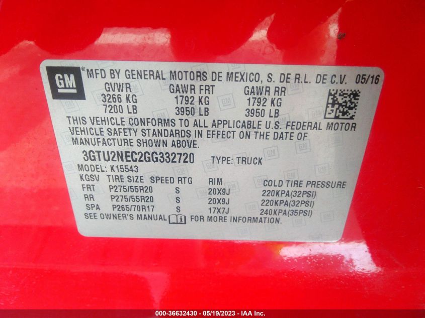 2016 GMC SIERRA 1500 SLT - 3GTU2NEC2GG332720