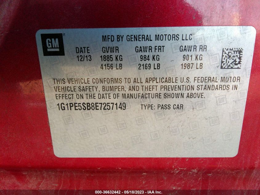 2014 CHEVROLET CRUZE 2LT - 1G1PE5SB8E7257149