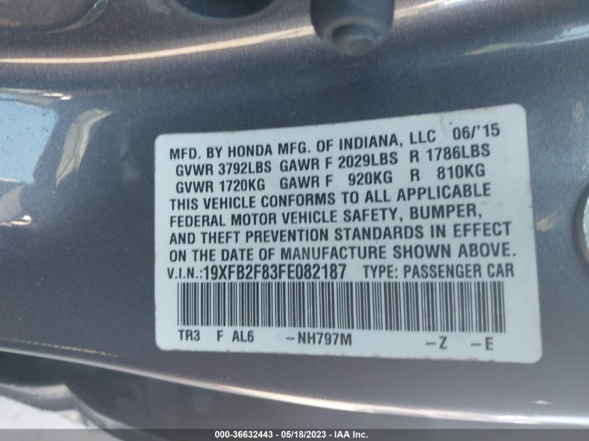 2015 HONDA CIVIC SEDAN EX - 19XFB2F83FE082187