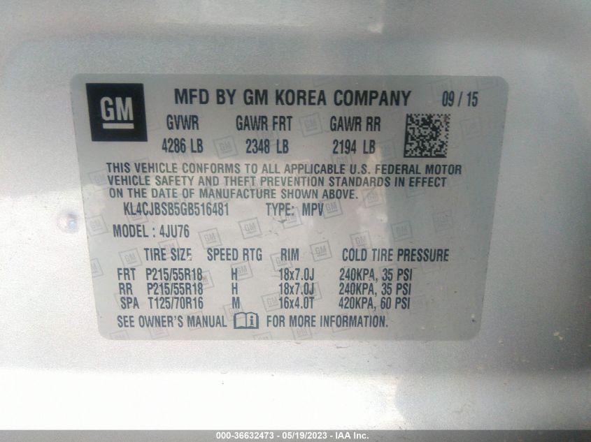 2016 BUICK ENCORE CONVENIENCE - KL4CJBSB5GB516481