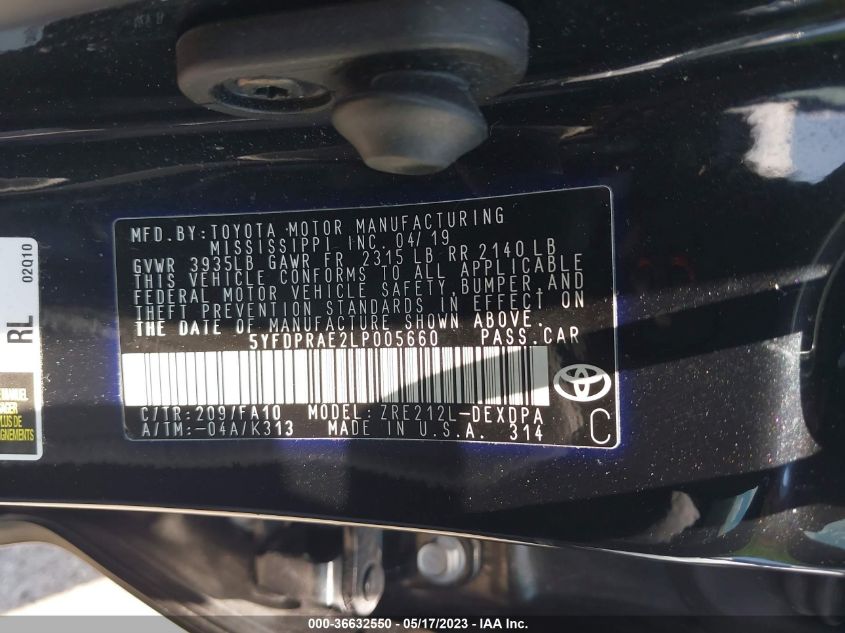 2020 TOYOTA COROLLA L - 5YFDPRAE2LP005660