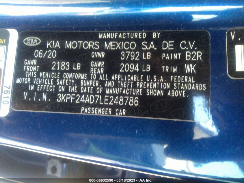 2020 KIA FORTE LXS - 3KPF24AD7LE248786