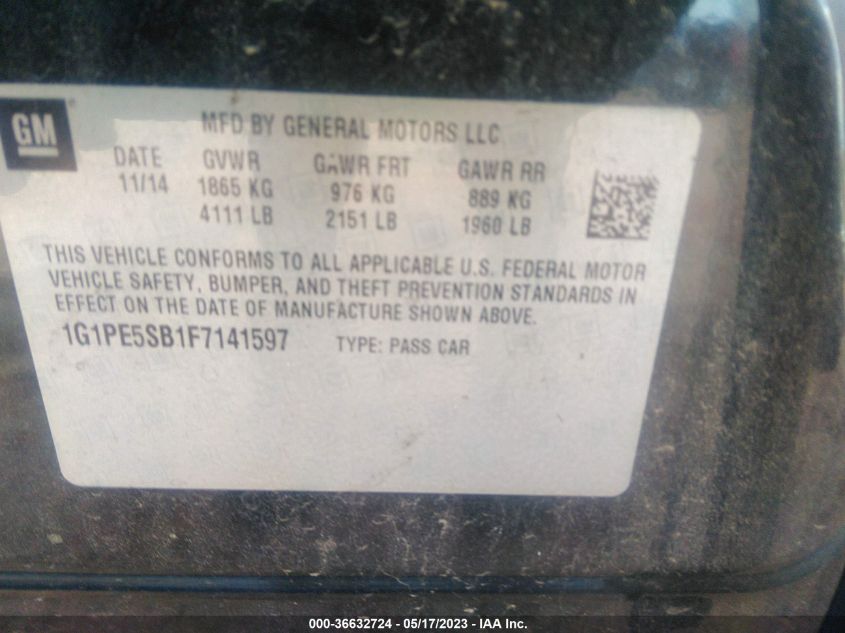 2015 CHEVROLET CRUZE LT - 1G1PE5SB1F7141597