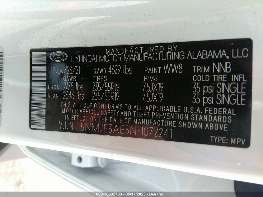 2022 HYUNDAI TUCSON LIMITED - 5NMJE3AE5NH072241