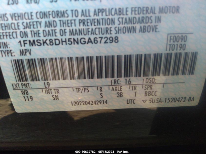 2022 FORD EXPLORER XLT - 1FMSK8DH5NGA67298