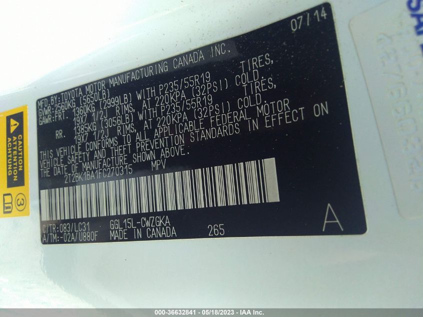 2015 LEXUS RX 350 F SPORT - 2T2BK1BA1FC270315