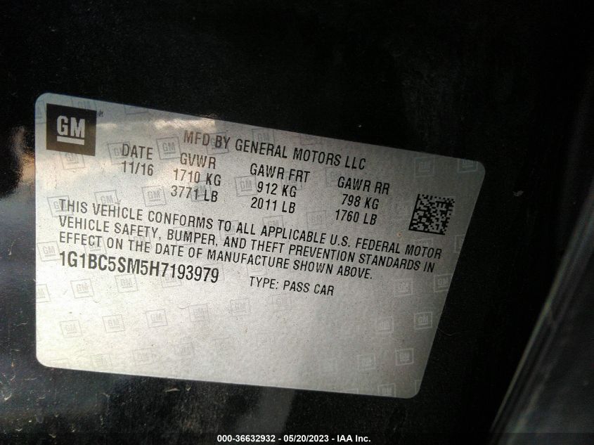 2017 CHEVROLET CRUZE LS - 1G1BC5SM5H7193979