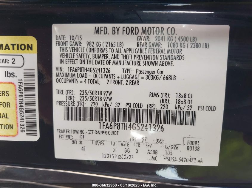 2016 FORD MUSTANG ECOBOOST - 1FA6P8TH4G5241326