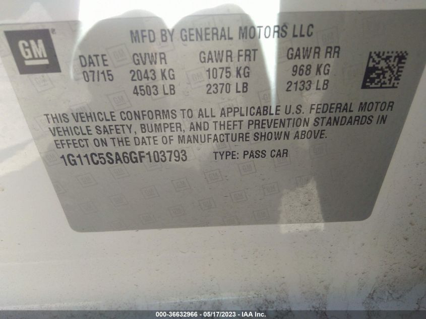 2016 CHEVROLET MALIBU LIMITED LT - 1G11C5SA6GF103793