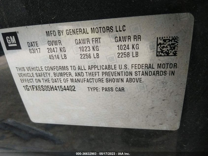 2017 CHEVROLET BOLT EV PREMIER - 1G1FX6S05H4154402
