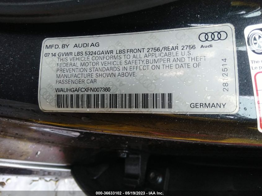 2015 AUDI A6 3.0T PRESTIGE - WAUHGAFCXFN007360