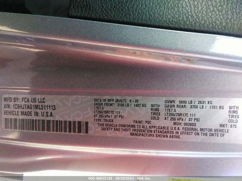 2021 JEEP GLADIATOR WILLYS - 1C6HJTAG1ML511113