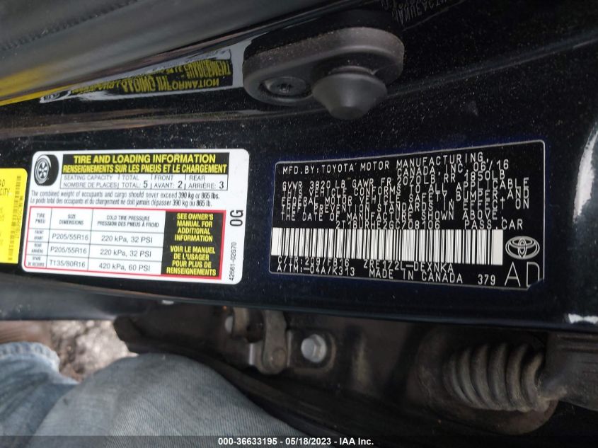 2016 TOYOTA COROLLA LE - 2T1BURHE2GC708106