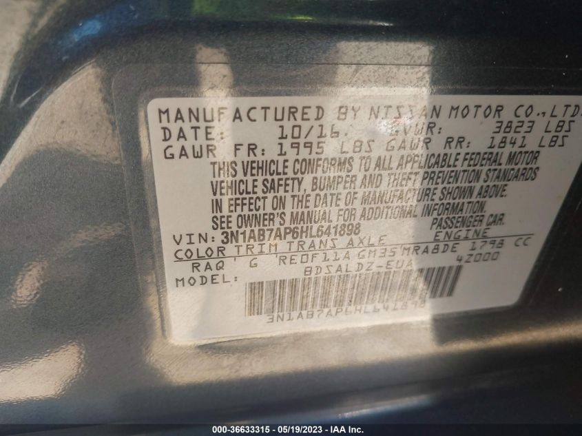 2017 NISSAN SENTRA SV - 3N1AB7AP6HL641898