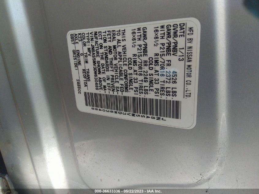 2013 NISSAN ROGUE S - JN8AS5MV3DW630488