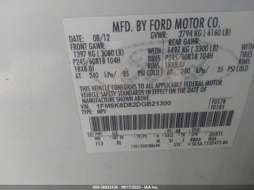 2013 FORD EXPLORER XLT - 1FM5K8D82DGB21300