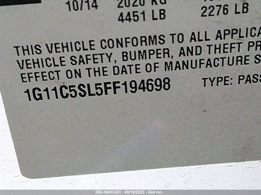 2015 CHEVROLET MALIBU LT - 1G11C5SL5FF194698