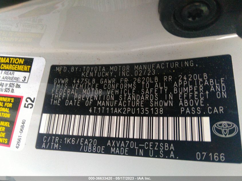 2023 TOYOTA CAMRY SE - 4T1T11AK2PU135138