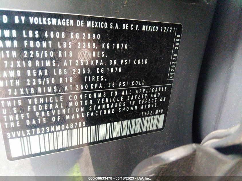 2022 VOLKSWAGEN TAOS SE - 3VVLX7B23NM048789