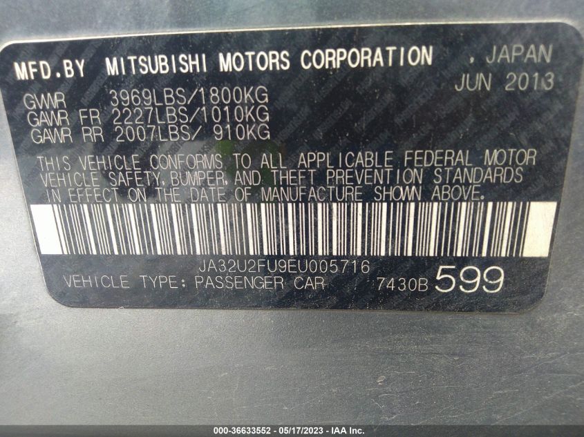 2014 MITSUBISHI LANCER ES - JA32U2FU9EU005716