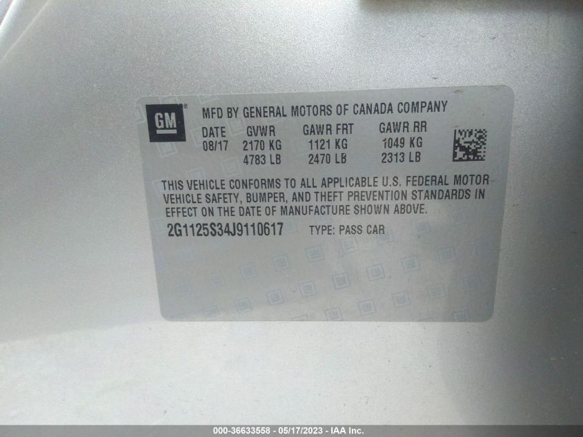 2018 CHEVROLET IMPALA PREMIER - 2G1125S34J9110617