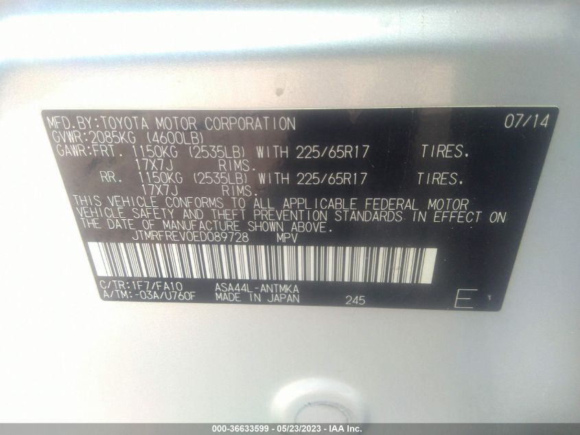 2014 TOYOTA RAV4 XLE - JTMRFREV0ED089728