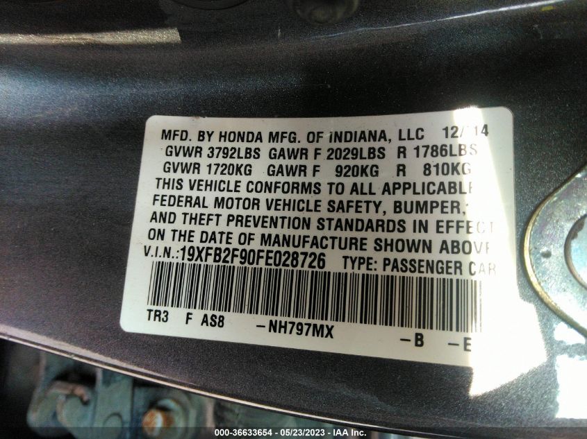 2015 HONDA CIVIC SEDAN EX-L - 19XFB2F90FE028726