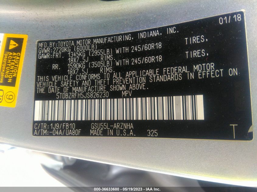 2018 TOYOTA HIGHLANDER LE - 5TDBZRFH5JS826230