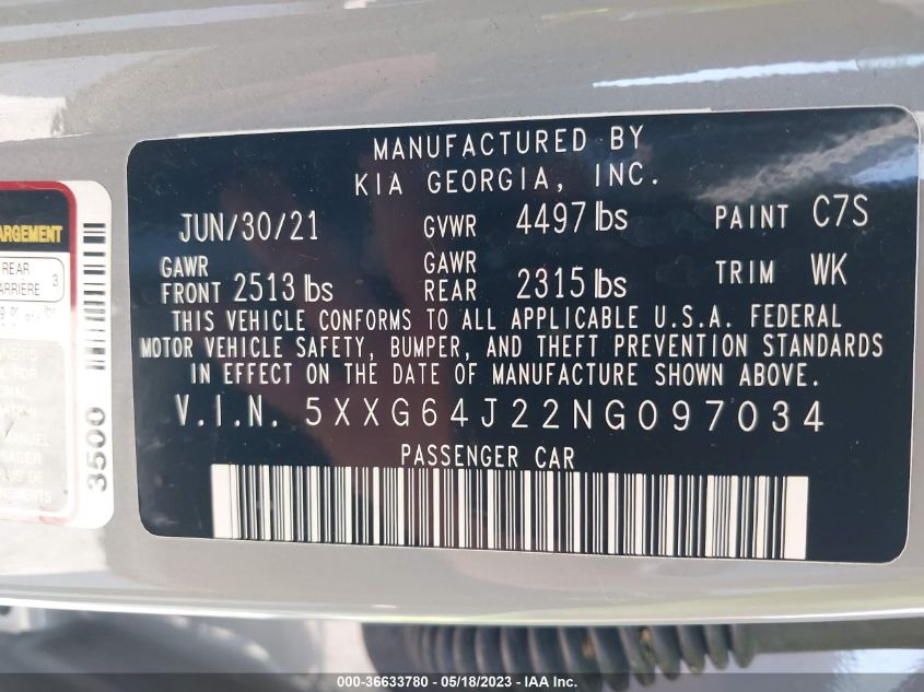 2022 KIA K5 GT-LINE - 5XXG64J22NG097034
