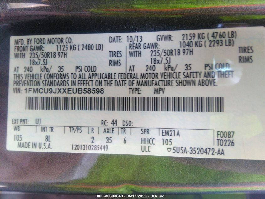2014 FORD ESCAPE TITANIUM - 1FMCU9JXXEUB58598