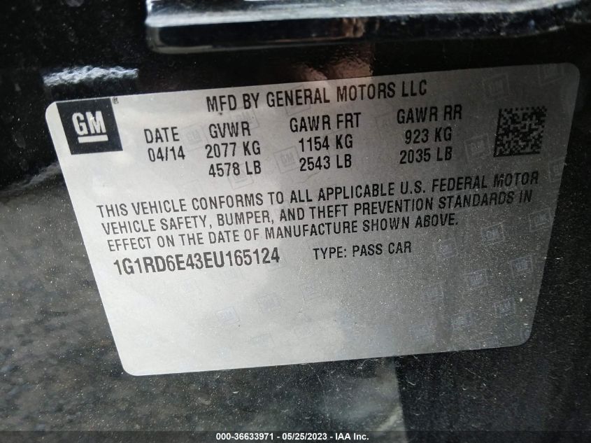 2014 CHEVROLET VOLT - 1G1RD6E43EU165124