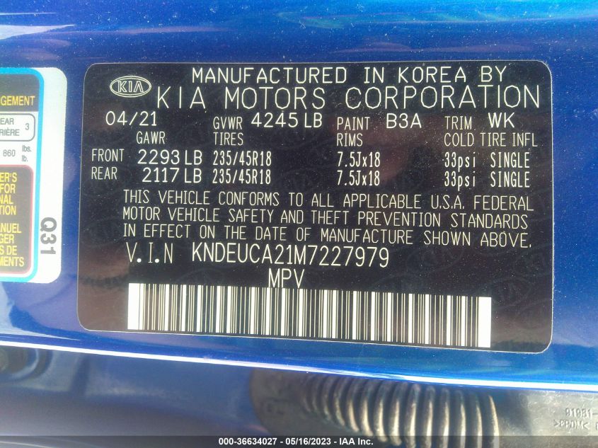 2021 KIA SELTOS S - KNDEUCA21M7227979