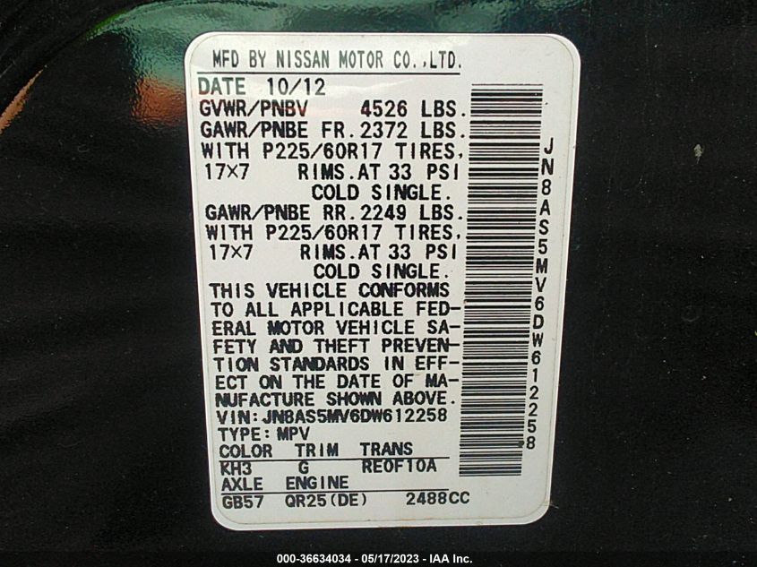 2013 NISSAN ROGUE SV - JN8AS5MV6DW612258