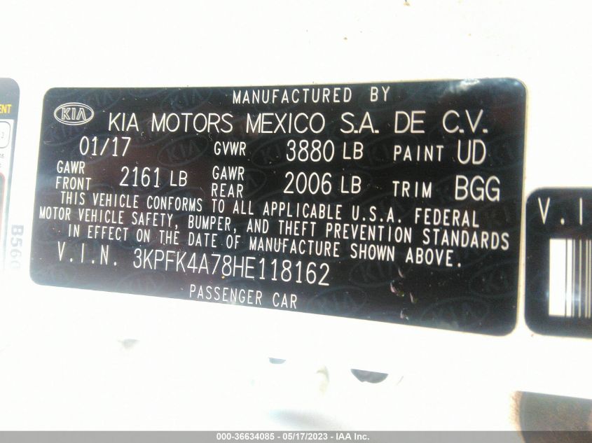 2017 KIA FORTE LX - 3KPFK4A78HE118162