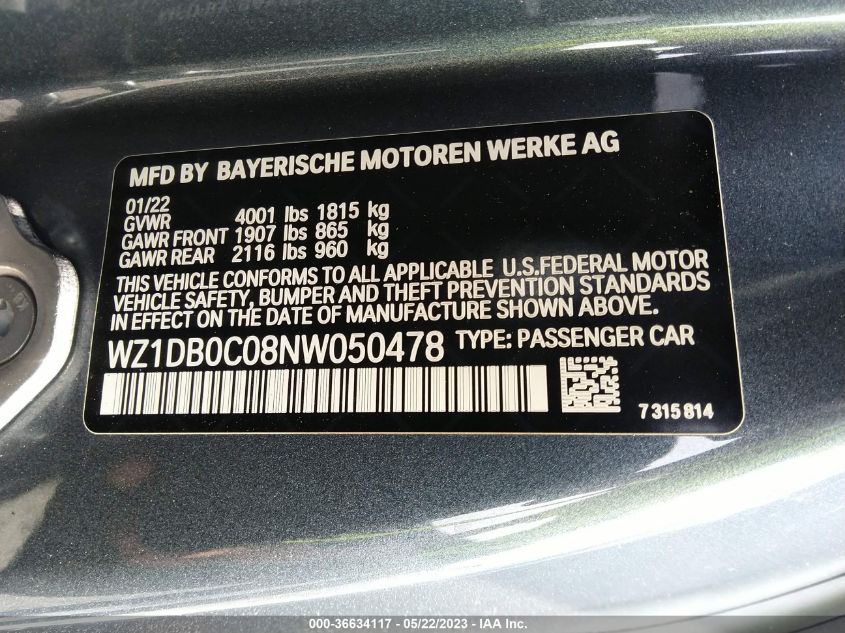 2022 TOYOTA GR SUPRA 3.0/3.0 PREMIUM - WZ1DB0C08NW050478