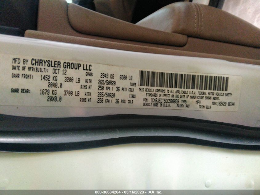 2013 JEEP GRAND CHEROKEE OVERLAND - 1C4RJECT5DC588859