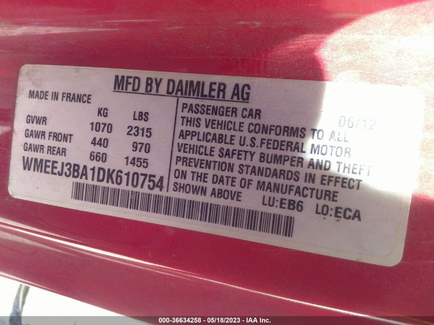 2013 SMART FORTWO PURE/PASSION WMEEJ3BA1DK610754