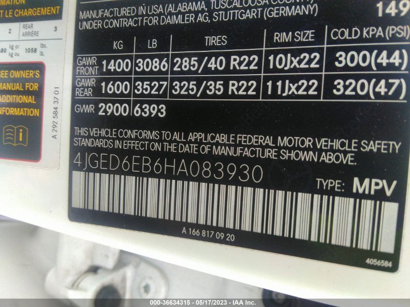2017 MERCEDES-BENZ GLE AMG GLE 43 - 4JGED6EB6HA083930